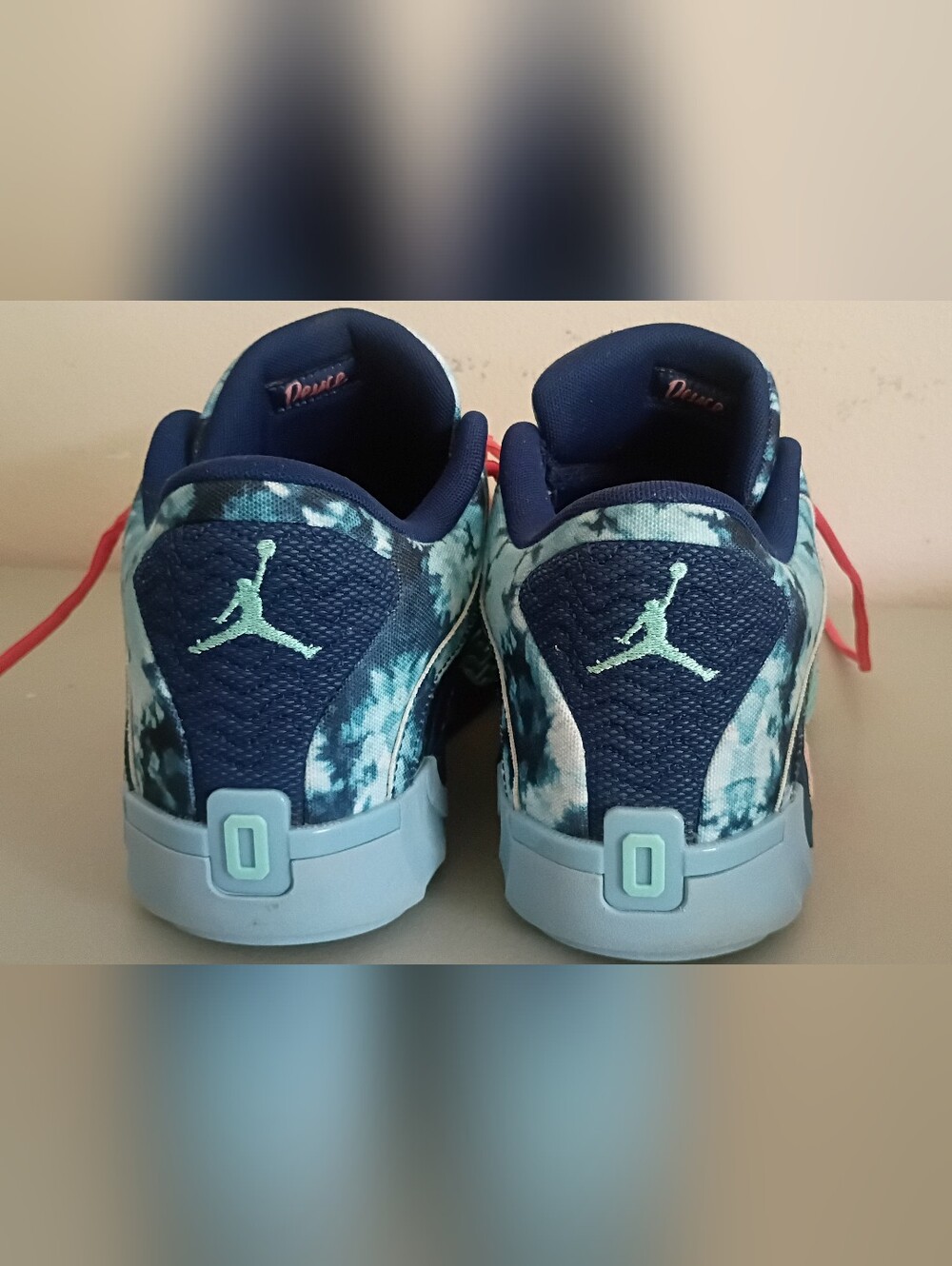 Jordan Tie-Dye Blue Teal Sneakers with Pink Laces - Picture 4 of 5